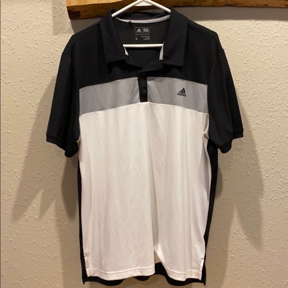 Mens adidas golf shirt size L- black grey white